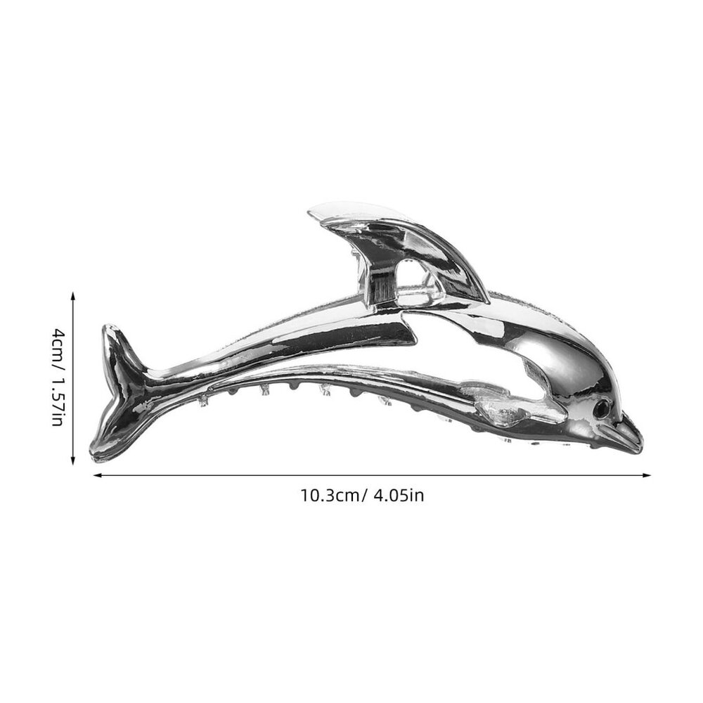 Dolphin Silver Hair Claw Animal Metal Kawaii Cartoon Clip Strong Clamp - Picture 4 of 6